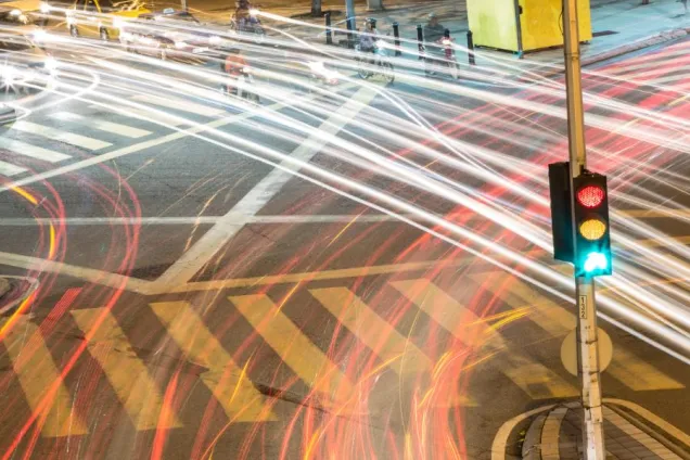 Traffic lights in an intersection. Photo.